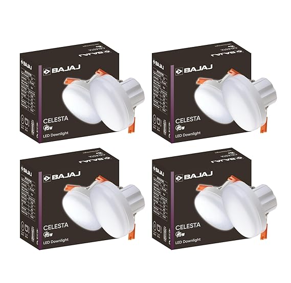 Bajaj Celesta LED Downlight 3-in-1 Colour | 5W LED Downlight | for Smaller Spaces | Long Life of 25000 Hours (Pack of 4)