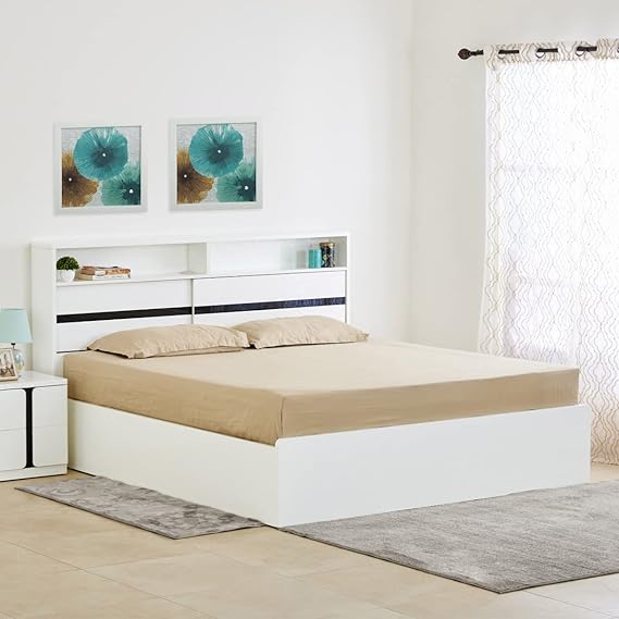Home Centre Polaris Halo King Bed with Hydraulic Storage - White