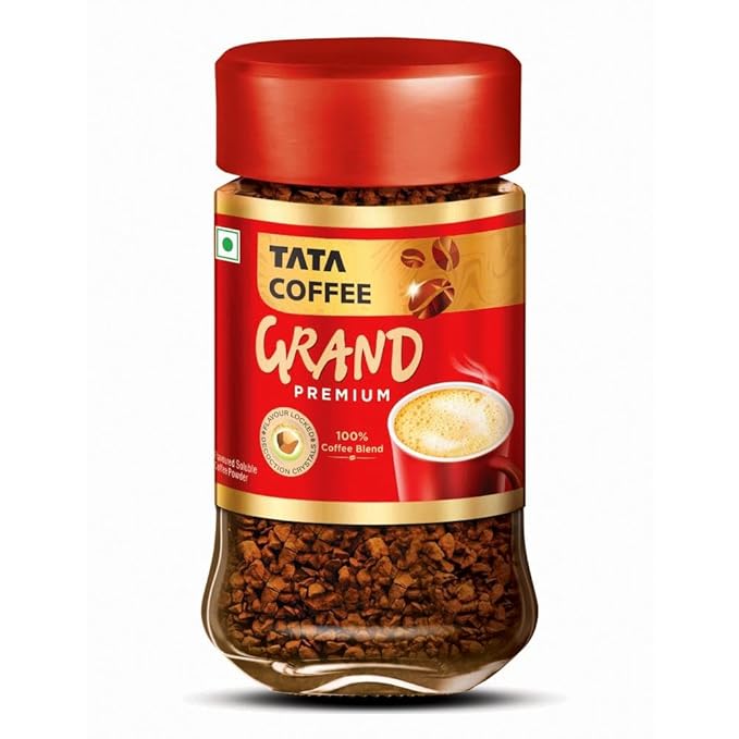 Tata Premium Instant Coffee, 45g Jar, 100% Pure Coffee, With Flavour Locked Decoction Crystals, Rich Aroma & Great Taste