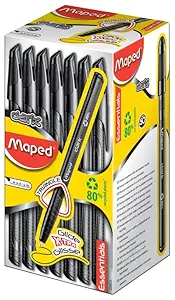 MAPED Ball pen Set of 50 (Dark Black)|50 Black Pens|1mm Nib Ball Pens|Smooth Gliding With Amazing Writing Experience|Triangular Shape For Easy Grip