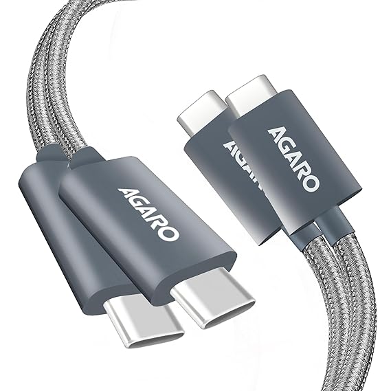 AGARO Type C To Type C Cable (60W),Pack Of 2,Supports Pd,Nylon Braided Fast Charging Cable,Compatible With Type C Devices,Android Phone,iPhone,Laptop&Macbook,1 M,480 Mbps Data Transmission,Grey