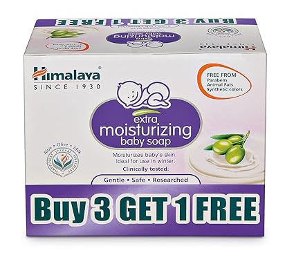 Himalaya Extra Moisturizing Baby Soap buy 3 GET 1FREE (3 N*75+1N 75g Free) No 1 Doctor Prescribed Brand | Aloe, Olive, Milk| Cleanses & Moisturizes Baby's Skin