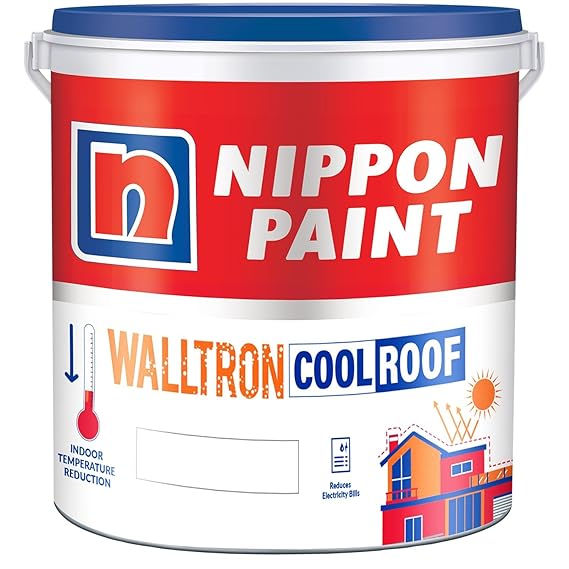 Nippon Paint Walltron - Summer Cool Roof | 30% Extra | 6.4 Kg |5 Litre | Solar Reflective Roof Coating | Heat Resistance Paint | High Sri (6.4Kg ~5 Litres), White