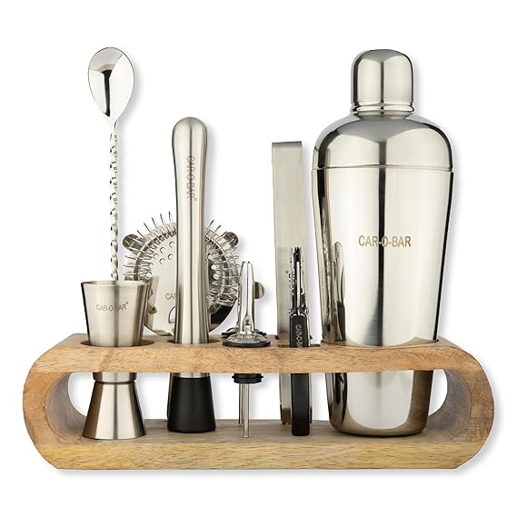 Car-O-Bar Bar Kit | Bar Set for Home - 10 Piece Bartender Kit