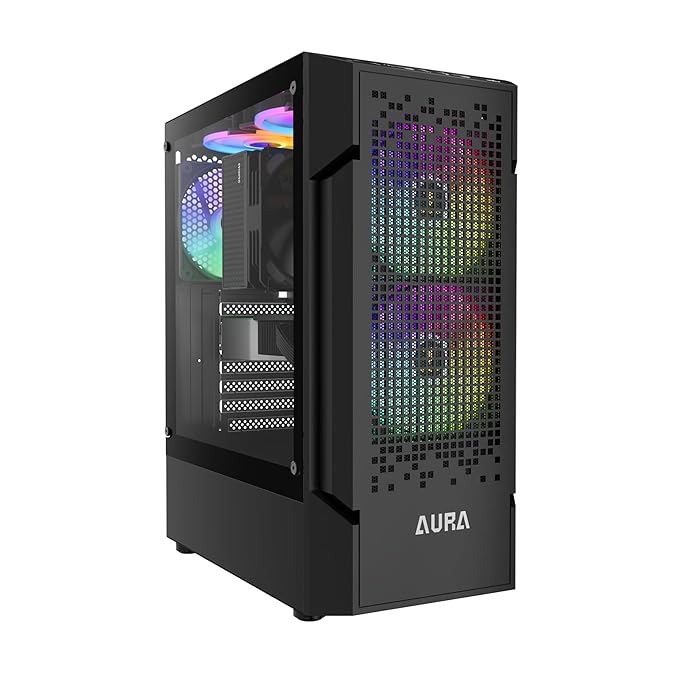 GAMDIAS Aura GC7 ARGB Mid-Tower Computer Case/Gaming Cabinet | Supports ATX, Micro-ATX, Mini-ITX | Pre Installed Front 2 x 120mm RGB/Rear: 1 x 120mm RGB Fan | Black