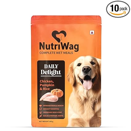 Nutriwag Wet Dog Food 300 gm | Pack of 10 | Balanced Meals with Chicken, Pumpkin, Rice & Vegetables | High Protein Dog Food | No Added Flavours | Human-Grade Ingredients | All Life Stages
