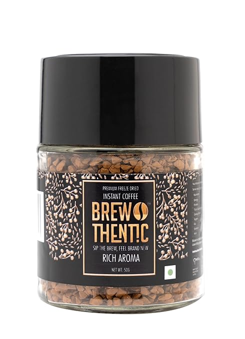 Brewthentic Premium Freeze-Dried Instant Coffee with Rich Aroma with 100% Coffee Beans | Bold & Smooth | Freshly Brewed Taste in Seconds, Aromatic & Full-Bodied Flavor