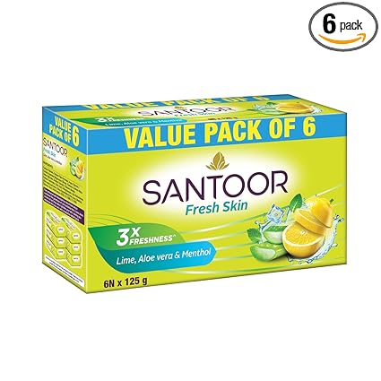 Santoor Fresh Skin Aloe Vera & Lime Bathing Soap for Younger-Looking Skin