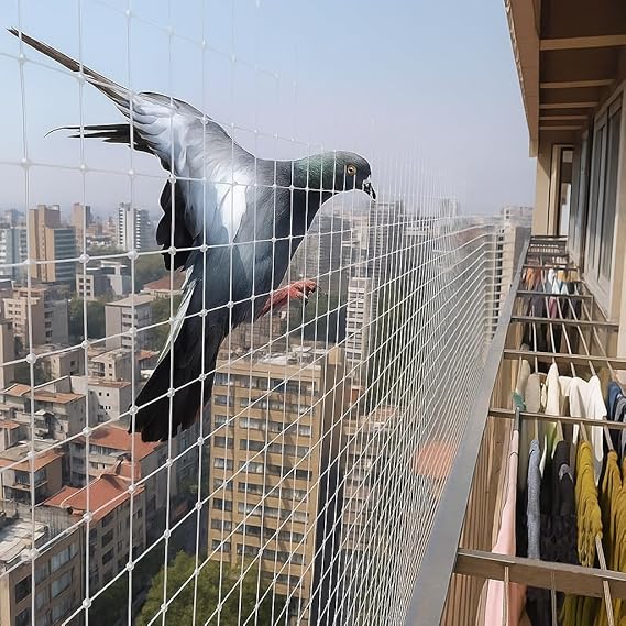BENAVJI Pigeon Nets for Balconies Anti Bird Control Net, Heavy Duty HDPE Mesh Net for Balconies, White Color Size 6FTX10FT