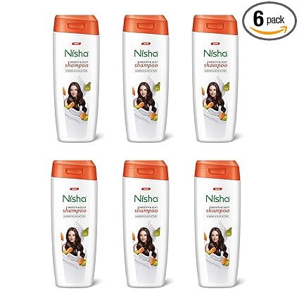 Nisha Almond and Olive Shampoo for Women & Men for Silky, Shiny and Smooth Hair, Reduce Dandruff & Breakage, All Hair Types, 75 ml (Pack of 6)