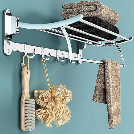 U-S-F BATH ACCESSORIES Stainless Steel Heavy Duty 24 Inches Towel Rack for Bathroom, Folding Towel Stand/Holder (60Cms, Chrome Finish)