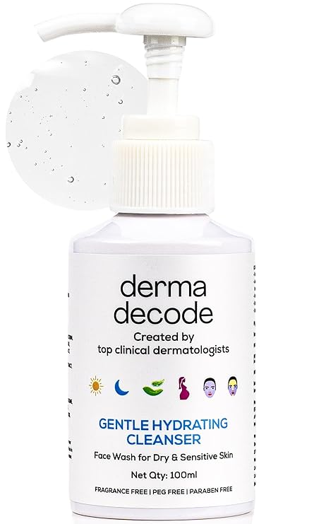Derma Decode Face Wash For Dry Skin Women, Kids & Men - Dermatologist Created Sensitive, Dry Skin Facewash, Gentle Hydrating Cleanser with Ceramides, Hyaluronic Acid, Fragrance Free 100ml