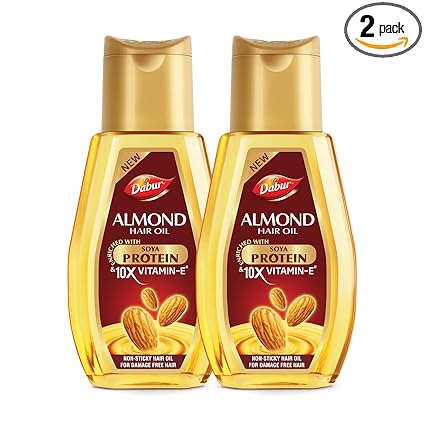 Dabur Almond Hair Oil - 580ml(290ml*2) | Provides Damage Protection | Non Sticky Formula | For Soft & Shiny Hair | With Almonds, Keratin Protein, Soya Protein & 10X Vitamin E