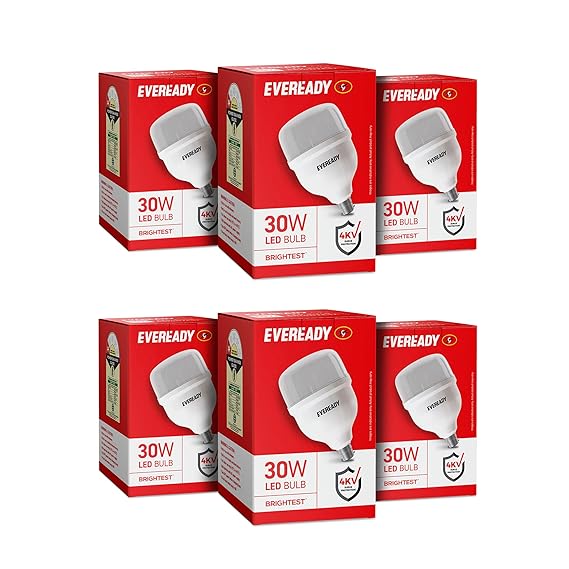 Eveready 30W LED Hammer Bulb with B22 Base, High CRI, 4KV Surge Protection, Energy Efficient & Long Life Cool Daylight (6500K) for Home & Commercial Use, Pack of 6