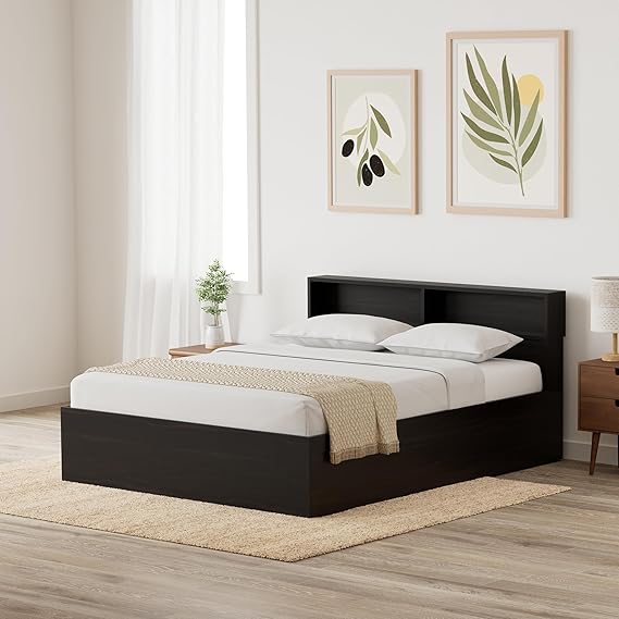 Amazon Brand - Solimo Neptune Engineered Wood Queen Wenge Finish Bed with Storage (Brown)