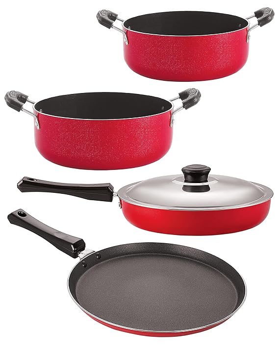 Nirlon Non-Stick Coated Dishwasher Safe Aluminium Kitchen Utencils Combo Set of 4 Pieces (FT10_FP11_CS22_CS24)