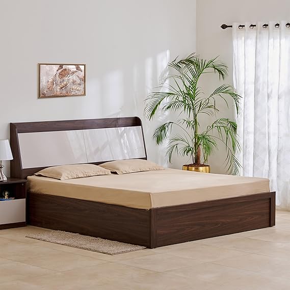 Home Centre My Bed Tulip King Bed with Hydraulic and Headboard Storage - Brown and White