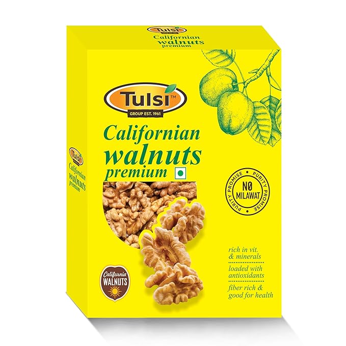 Tulsi California Walnut Kernels Premium 200g | Light Colored Halves | Large Size | Rich in Omega-3 | Akhrot Giri | Delightful Snack | Without Shell | Brain Food | Crunchy Nuts | Rich in Dietary Fiber