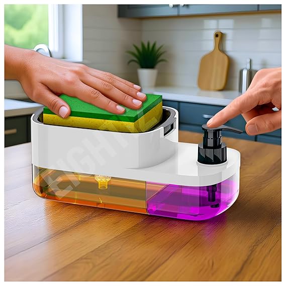 SWAPKART ABS Plastic 3 in 1 Soap Pump Dispenser Dish Soap Liquid Dispenser Sponge Holder