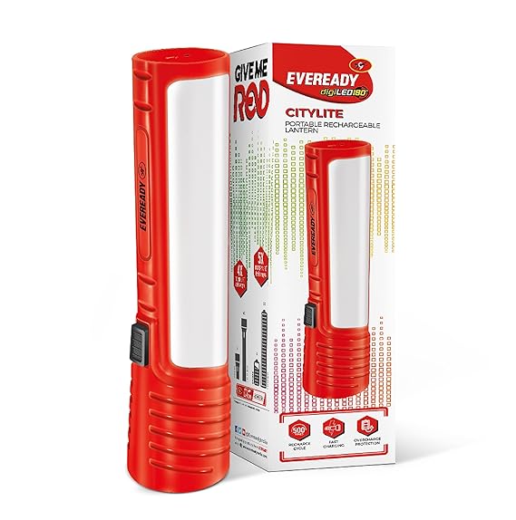 Eveready CITYLITE Multipurpose Emergency Rechargeable Lantern|HL50|2W Torch & 3W Lantern|Micro USB Fast Charging|Overcharge Protection|Powered by 3.7V Li-Ion Battery|Red, Blue & Green, LED, 220 Lumen
