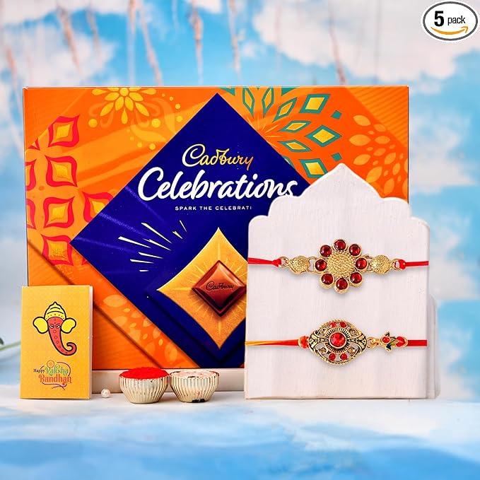 CraftVatika Rakhi Gift for Brother With Cadbury chocolate Combo, Premium Rakhi Set of 2 for brother, Rakhis hamper for bhai | rakshabandhan gifts|, Rakshabandhan Bhai Bhabhi Hamper Greeting Card Men Women, Tilak Set