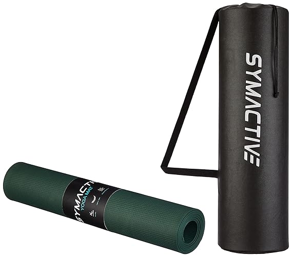 Amazon Brand - Symactive 4Mm Anti-Skid Lightweight Water/Dirt Proof Ldpe Yoga Mat With Carry Bag (Bottle Green)
