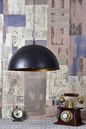 tu casa HG-20 12" Iron Metal Dome Pendent Light - Holder Type e-27 (Size 7x12x27", 220W, Bulb not Included, Black-Gold)