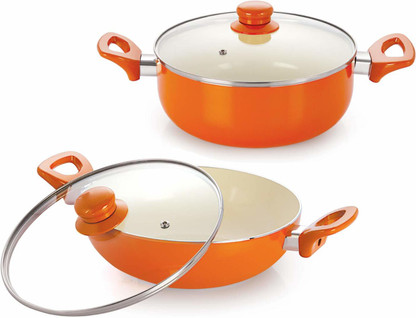 NIRLON Nirlon Ceramic Non Stick Cookware with Glass Lid, Induction & Gas Compatible