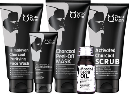 Qraa Men Charcoal Kit : Scrub, Face (5 Items in the set)