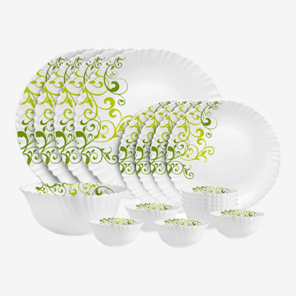 Cello Pack of 17 Opalware Dazzle Opalware Oleander Dinner Set | Green