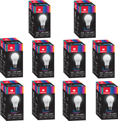 HAVELLS 9 W Basic Round B22 LED Bulb (White, Pack of 10)