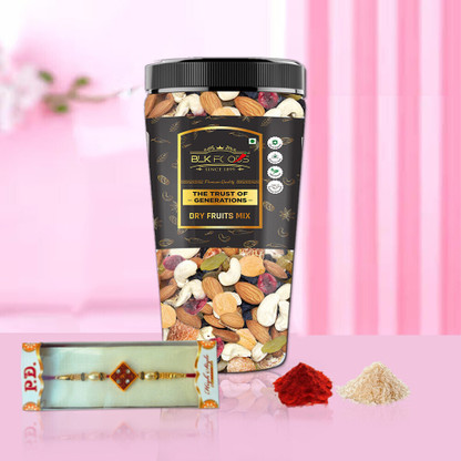 BLK FOODS Rakhi Special Gift Pack | Dry Fruits & Nuts Mix with Rakhi & Roli Chawal Combo (250g)