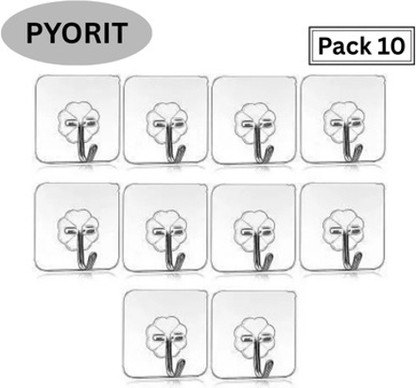 PYORIT Strong Adhesive Wall Door Sticky Hanger Holder for Kitchen And Bathroom Hook 10 (Pack of 10)
