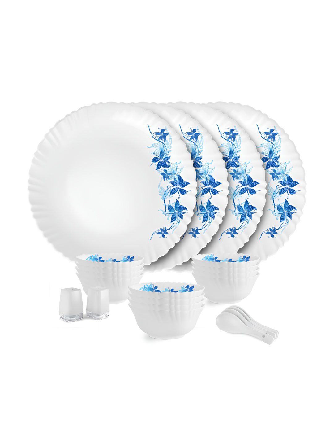 Dazzle Series White 22 Pieces Floral Printed Opalware Microwave Safe Dinner Set
