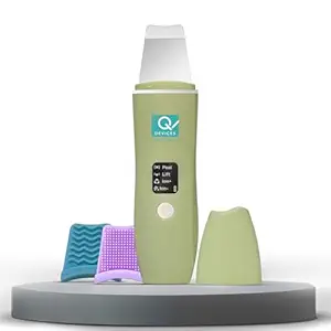 Q DEVICES Ultrasonic Facial Skin Scrubber, 4 Modes, Blackhead Remover, Facial Pores Cleaner, Stainless Steel Spatula, Extractor Tip, Silicone Covers, Rechargeable