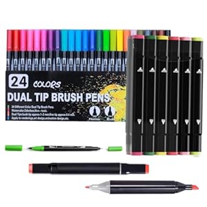 Corslet 36 Art Markers for Kids & Artists: Colors, 12 Alcohol, 24 Dual Tip Brush Pens - Drawing, Sketching, Calligraphy