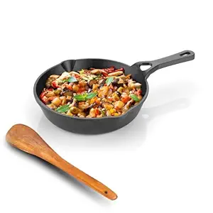 Lifelong Cast Iron Fry Pan 6 Inch with Wooden Spatula | Induction Friendly | Non-Stick Pre-Seasoned 100% Toxin & Teflon Free & Durable