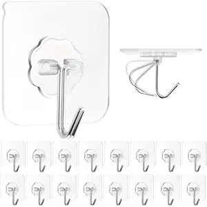 MiniPy Stainless Steel, PVC, ABS Nail Free Seamless Adhesive Non-Trace No Drilling Installation Hanging, Waterproof Screws Wall Hook (Flower Hook, Pack of 10)
