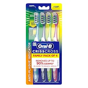 Oral-B Crisscross Deep Clean Soft Bristle Manual Toothbrush For Adults, Multicolour Toothbrush Set, Oral B Dentist Recommended Brand (Pack of 4)