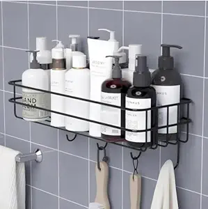 RERANT Self-Adhesive Bathroom Shelf with Hooks - Space-Saving Wall Mounted