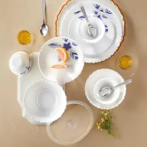 Larah by Borosil Silk Series Morning Glory Opalware Dinnerset for Family of 6