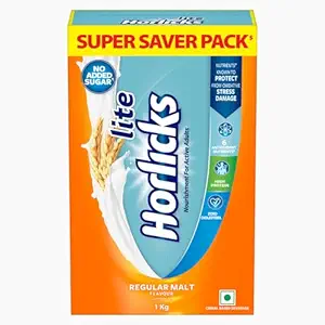 Horlicks Lite 1kg, Scientifically designed for Adults | High Protein, Zero added sugar| Malt Flavour