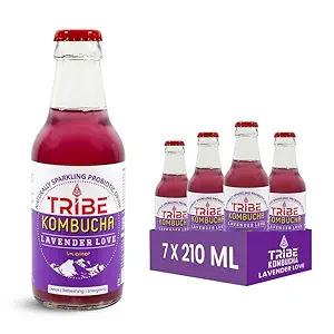 Tribe Kombucha |Weight Management - Detox - Antioxidant | Naturally Sparkling Probiotic Super Drink|Recipes with Blue Pea & Lavender | Gut Friendly | Gluten free | Immunity Booster | Pack of 7 |330 ML