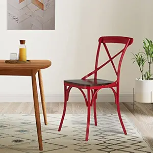Solimo Red Iron Tortel Chair with Wooden Seat 2 Pieces