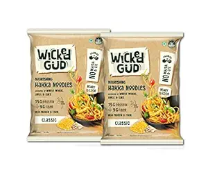 WickedGud Hakka Noodles (200gm x 2) No Maida | No Oil | No MSG | High Protein | High Fibre | Cholesterol Free