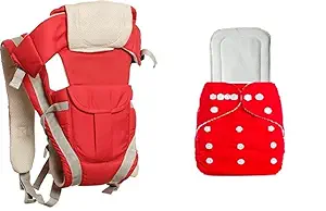 Antil's Red Baby Carrier Bag & Washable/Reuseable Baby Diaper with 5 Layer Insert White Combo
