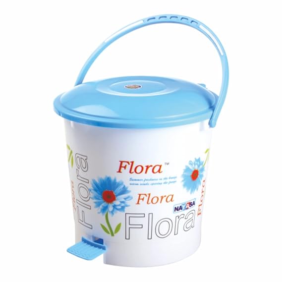Nayasa Pedal Bin No 107 with Lid and Floral Print, Multi Purpose Dustbin, Blue