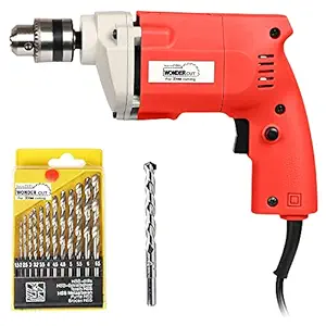WONDERCUT WC-ED-10-R-CMB Drill Machine 10mm With Free 13Pcs HSS Drill Bits & 1Pc Masonary Bit Combo, Red
