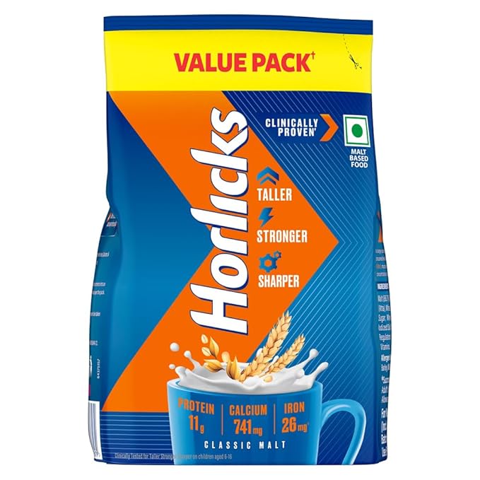 Horlicks Nutrition Drink Pouch - 750/800 g - Classic Malt Clinically Proven to make kids Taller, Stronger, Sharper