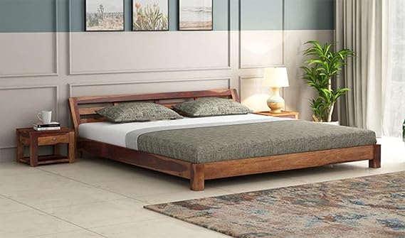 RJ ART Solid Sheesham Wood Low Height King Size Bed Without Storage